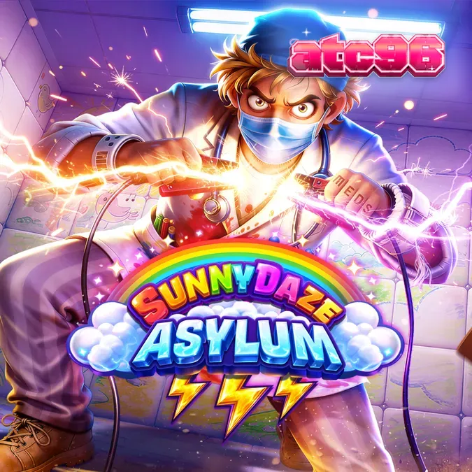 หน้าจอเกมสล็อต Sunnydaze Asylum ที่เต็มไปด้วยสัญลักษณ์ลึกลับและตัวคูณ
